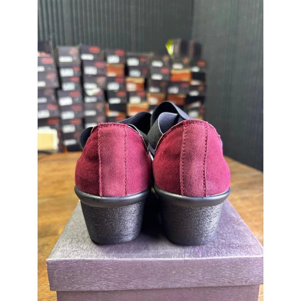 Bernie Mev Beily Burgundy Wedge Mary Jane Elastic Strap Shoes Size 36 US 5.5-6